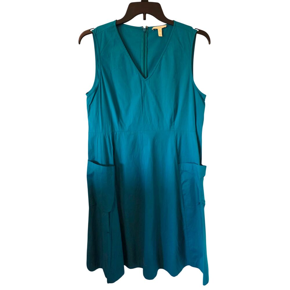 Eileen Fisher Womens Organic Cotton Short Sleeve Summer Dress Size Medium Teal